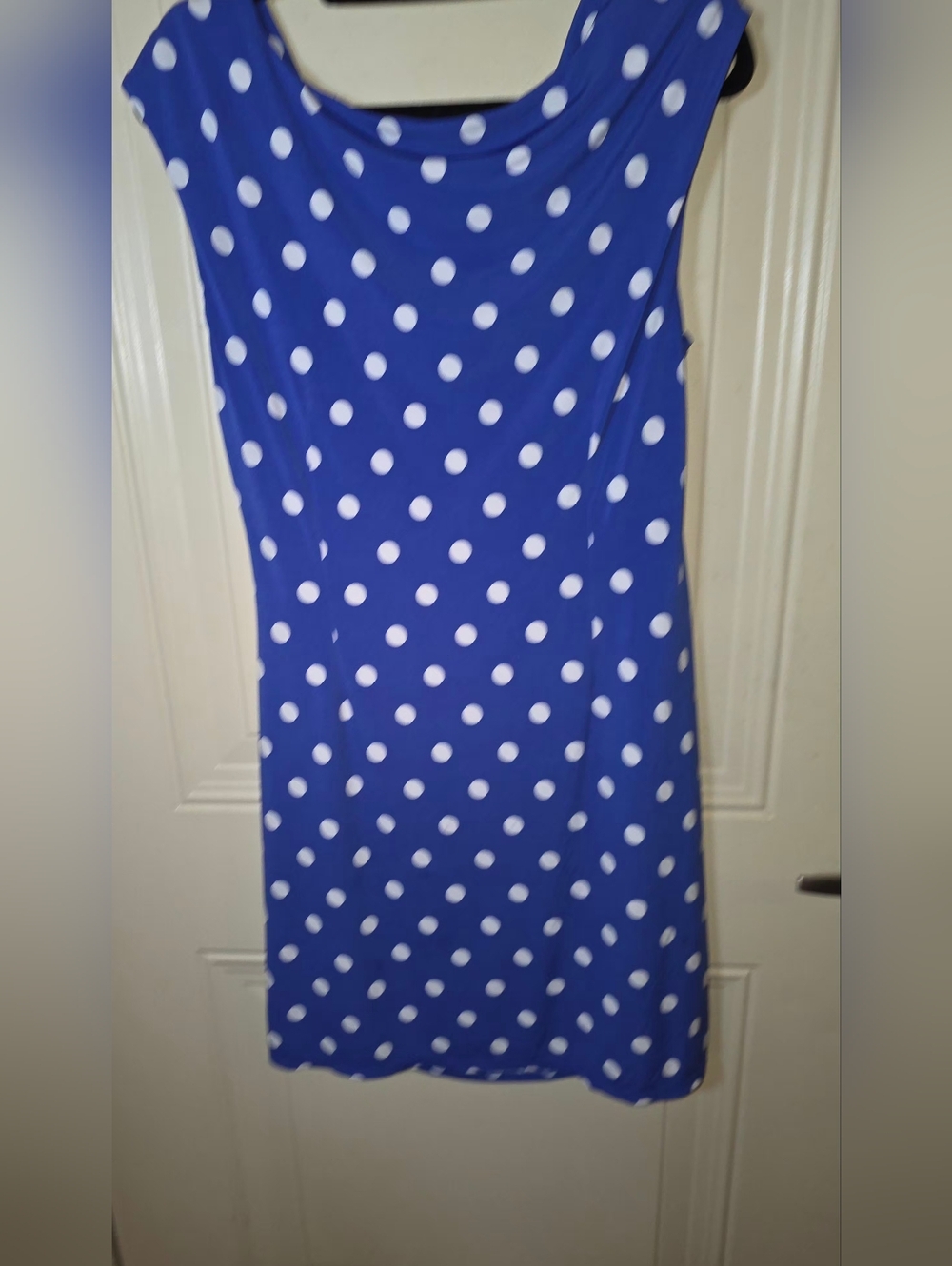 Ann Taylor Royal Blue & White Polka Dot Cowl Neck Midi Dress - Picture 9 of 9